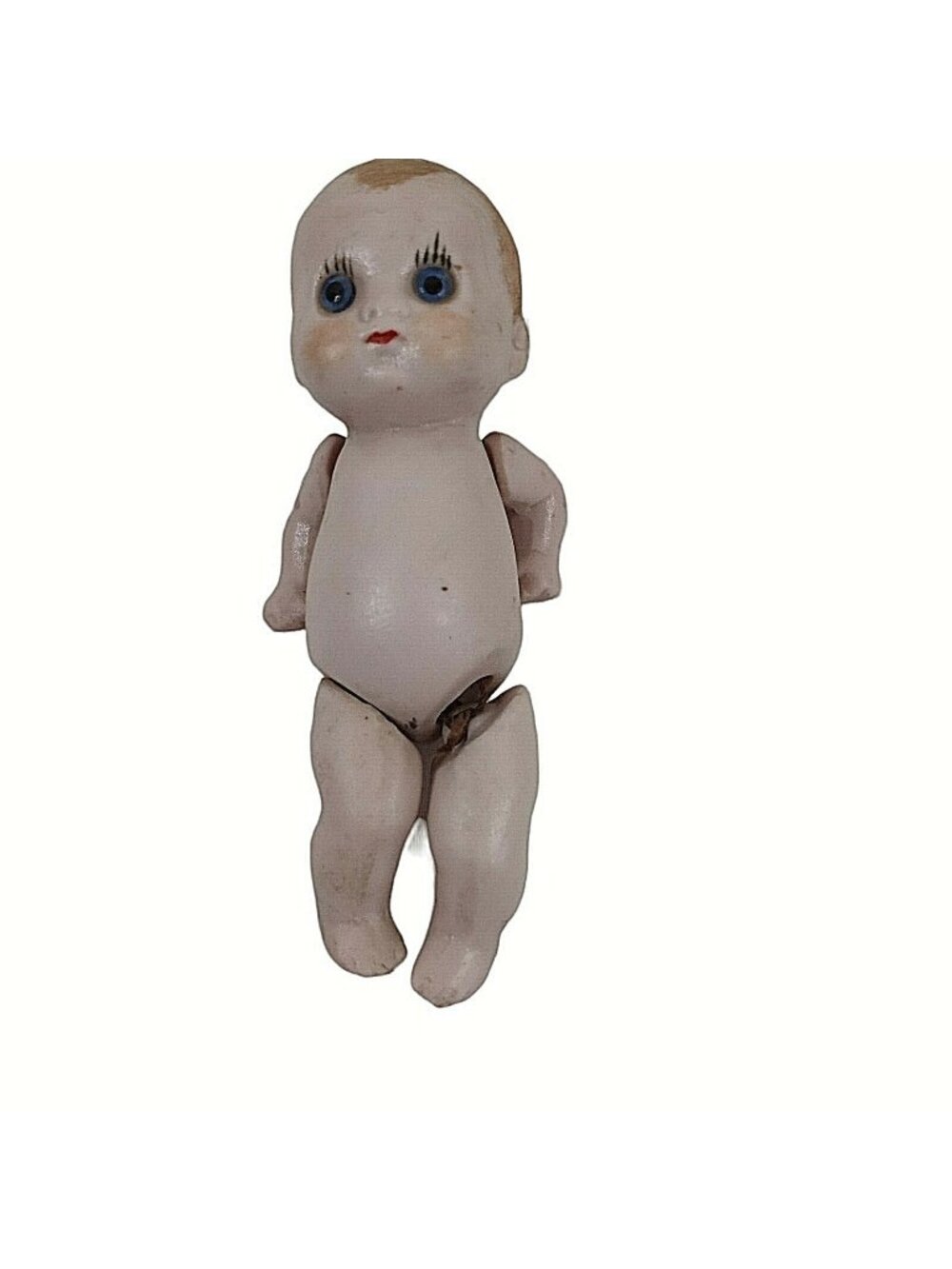 Antique Bisque Doll Germany Nude Mini 4.5" Blue Eyes Moveable Limbs Vintage